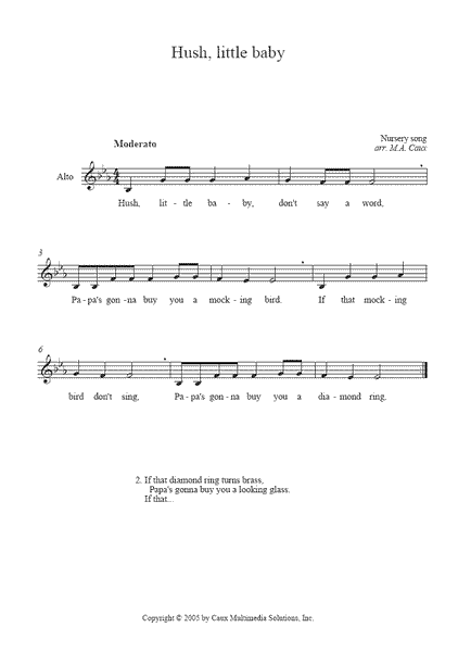 Hush, Little Baby - Alto Voice – Sheetmusic2print