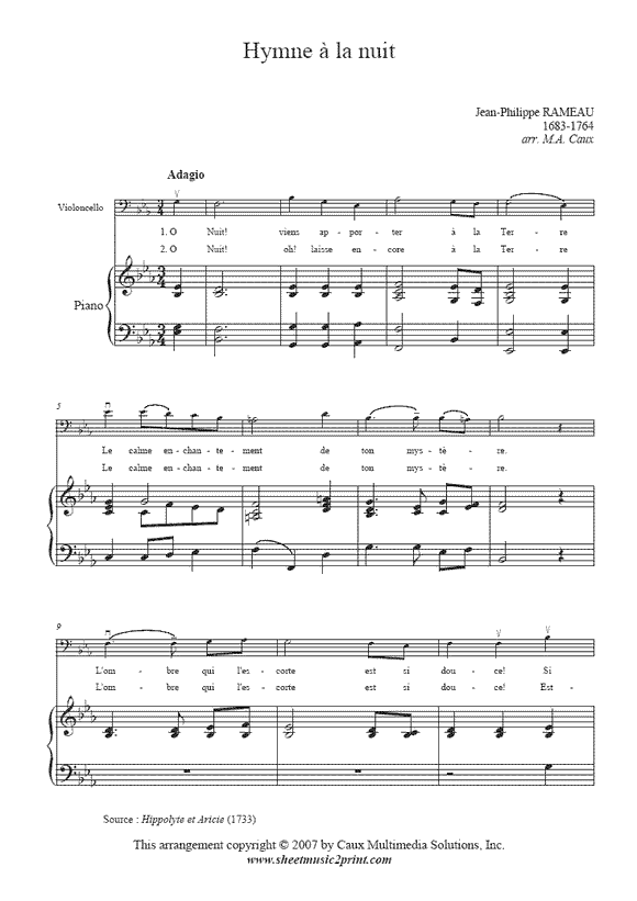 Rameau : Hymne a la nuit - Cello