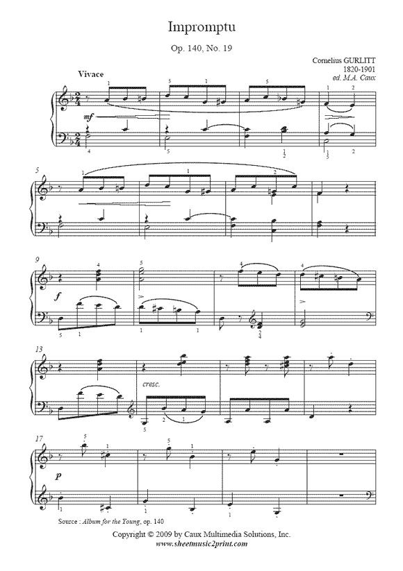 Gurlitt : Impromptu, Op. 140, No. 19