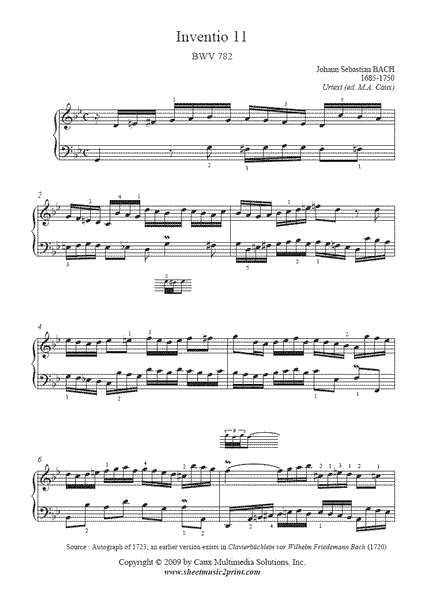 Bach : Invention 11, BWV 782 – Sheetmusic2print