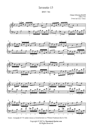 Invention 13, BWV 784 -- Urtext