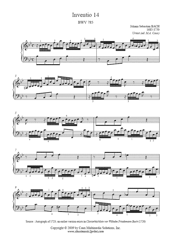 Bach Invention No. 14 Bach : Invention 14, BWV 785 – Sheetmusic2print