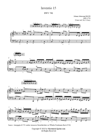 Invention 15, BWV 786 -- Urtext