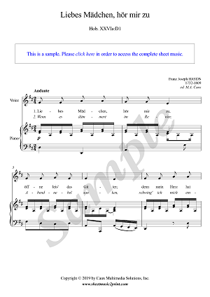 Liebes Mädchen, hör mir zu, Hob. XXVIa:D1 – Sheetmusic2print