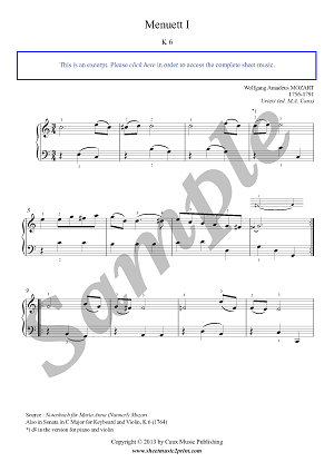 Menuet 1 in C Major, K 6 -- Urtext