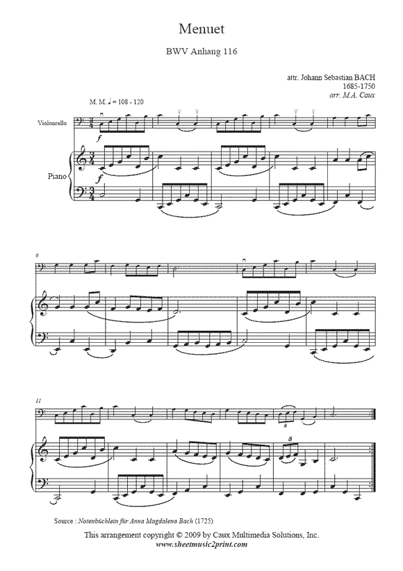 Bach : Menuet BWV Anhang 116 - Cello