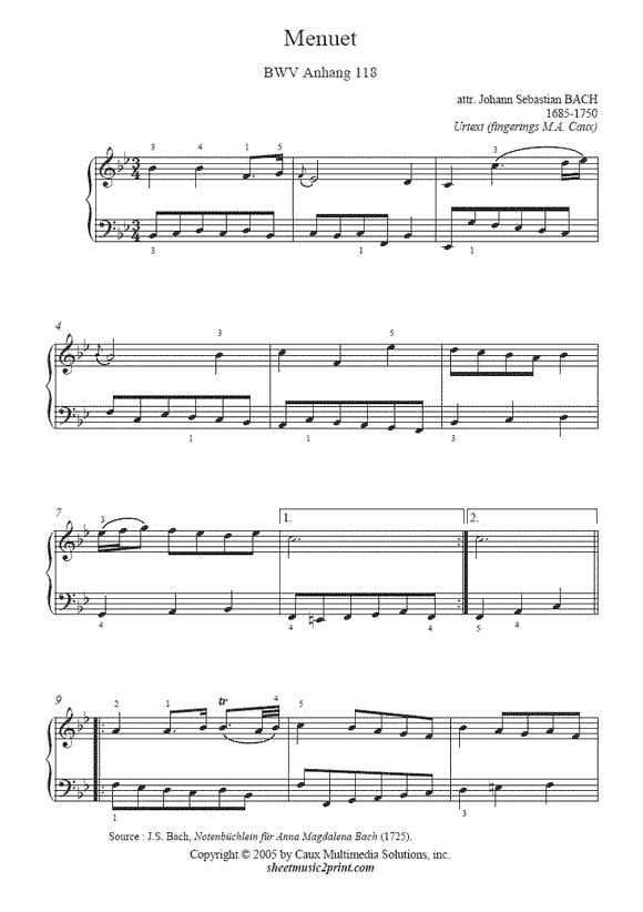Bach : Menuet BWV Anhang 118