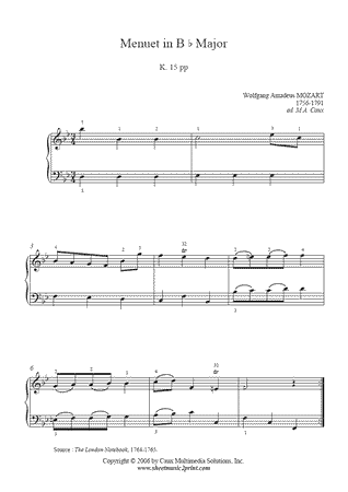 Menuet in Bb Major, K 15pp
