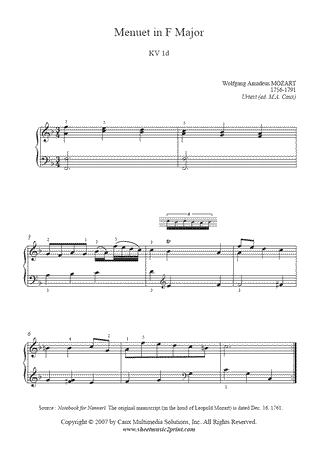 Menuet in F Major, K 1d -- Urtext