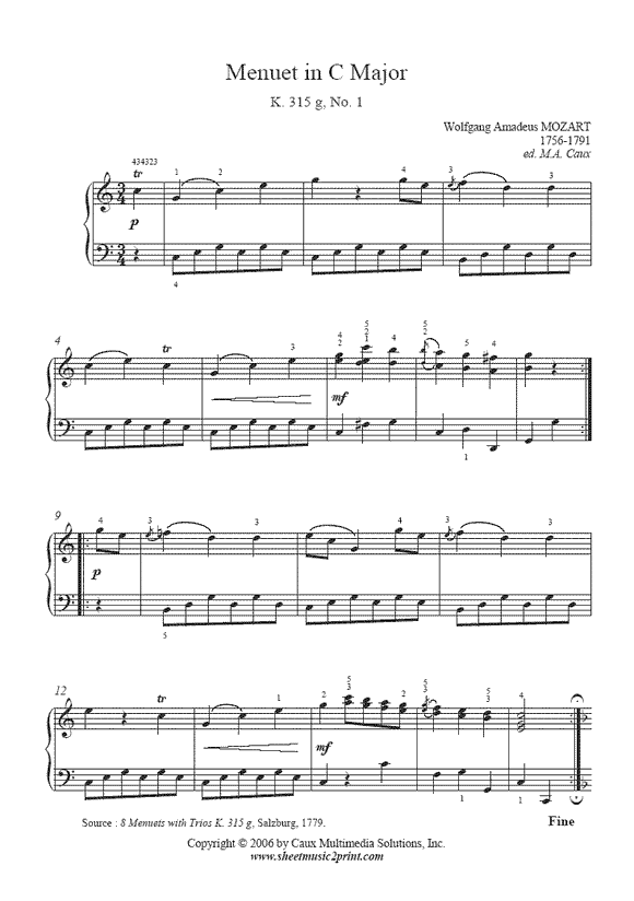 Mozart : Menuet K 315g, No. 1