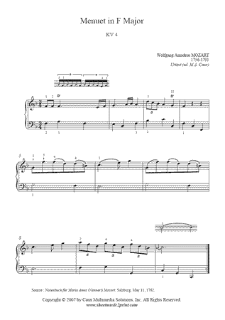 Menuet in F Major, K 4 -- Urtext