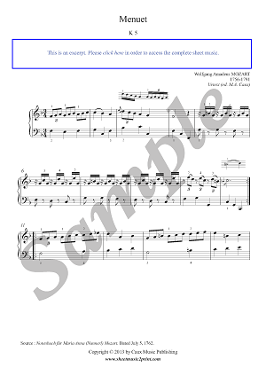 Menuet in F Major, K 5 -- Urtext