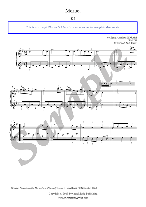 Menuet in D Major, K 7 -- Urtext