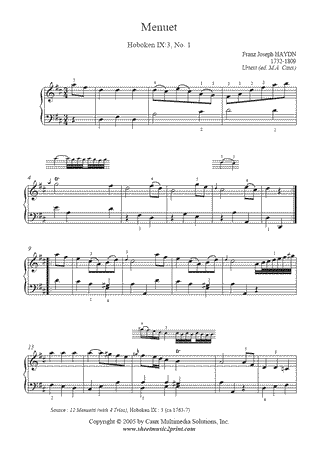 Menuet in D Major, Hob. IX:3, No. 1 -- Urtext