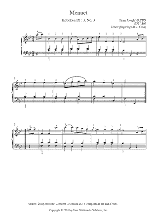 Menuet in B flat Major, Hob. IX:3, No. 3 -- Urtext