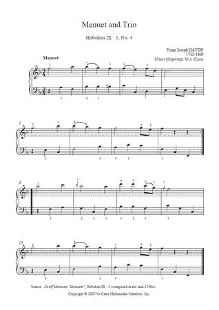 Menuet and Trio in F Major, Hob. IX:3, No. 4 -- Urtext