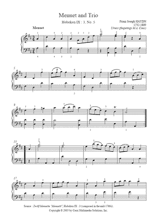 Menuet and Trio in D Major, Hob. IX:3, No. 5 -- Urtext