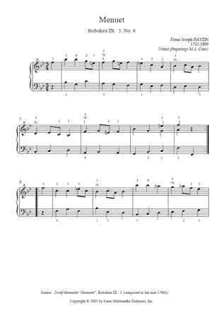 Menuet in B flat Major, Hob. IX:3, No. 6 -- Urtext