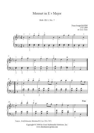 Menuet and Trio in E flat Major, Hob. IX:3, No. 7