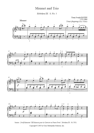 Menuet and Trio Hob. IX:8, No. 5 -- Urtext