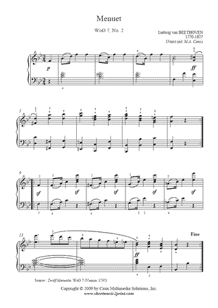 Menuet in B flat Major, WoO 7, No. 2 -- Urtext