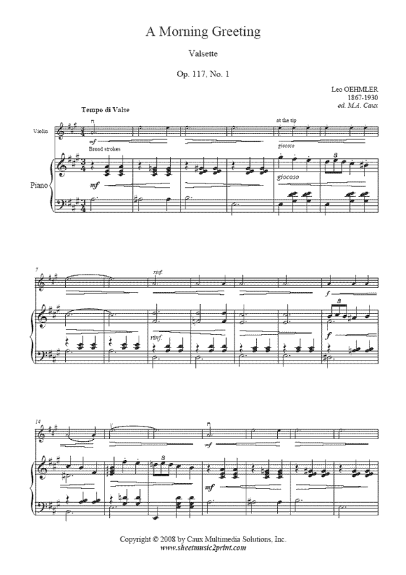 Oehmler : Morning Greeting, Op. 117, No. 1