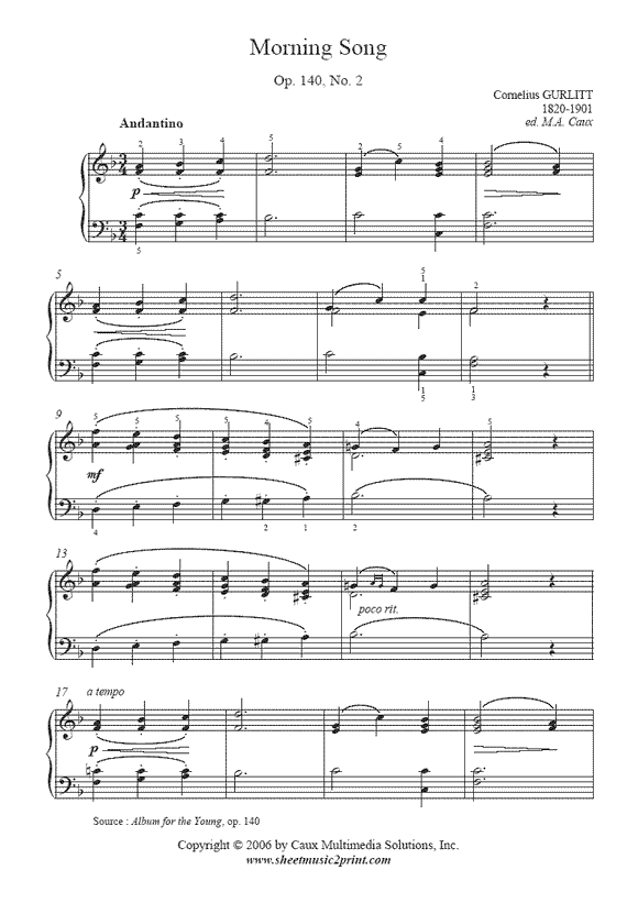 Gurlitt : Morning Song, Op. 140, No. 2