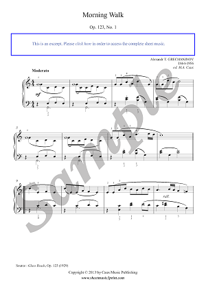 Grechaninov : Morning Walk, Op. 123, No. 1