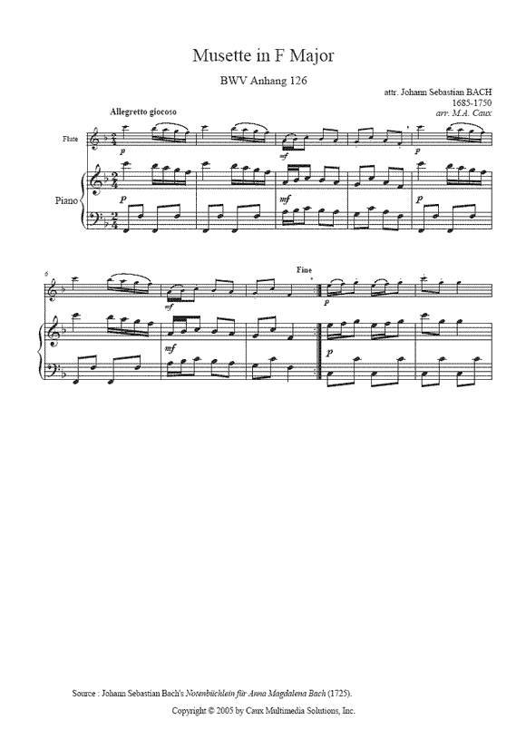 Musette BWV Anhang 126 - Flute