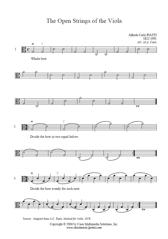 Piatti : Exercise on Open Strings - Viola – Sheetmusic2print