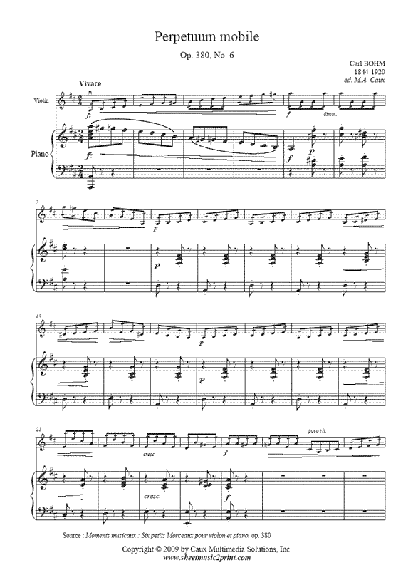 Moto Perpetuo in D Major - Carl Bohm Sheet music for Piano, Violin (Solo)