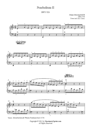 Prelude in D minor, BWV 926 -- Urtext