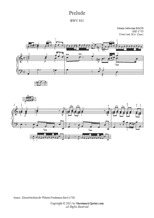 Prelude in A minor, BWV 931 -- Urtext