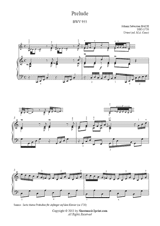 Prelude in C Major, BWV 933 -- Urtext