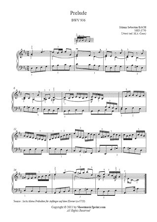 Prelude in D Major, BWV 936 -- Urtext