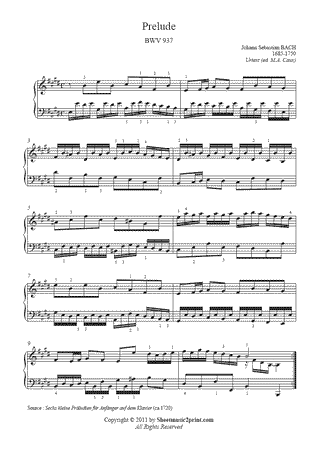 Prelude in E Major, BWV 937 -- Urtext