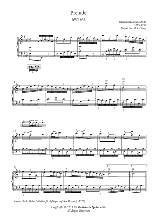 Prelude in E minor, BWV 938 -- Urtext