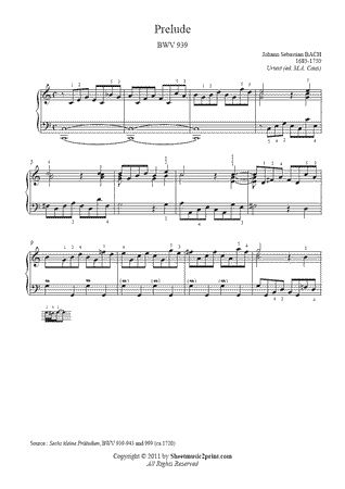 Prelude in C Major, BWV 939 -- Urtext