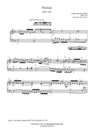 Prelude in D minor, BWV 940 -- Urtext