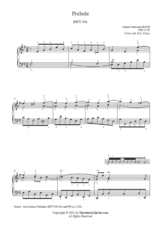 Prelude in E minor, BWV 941 -- Urtext