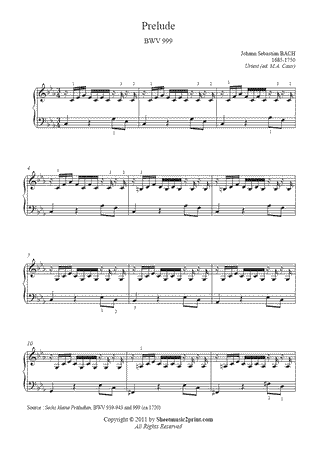 Prelude in C minor, BWV 999 -- Urtext