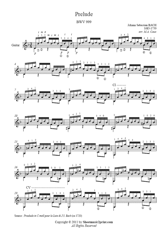 Bach : Prelude BWV 999 - Guitar