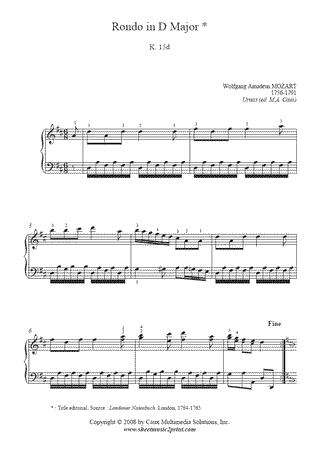 Rondo in D Major, K 15d -- Urtext