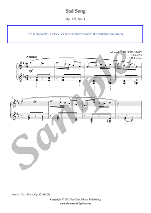 Grechaninov : Sad Song, Op. 123, No. 4