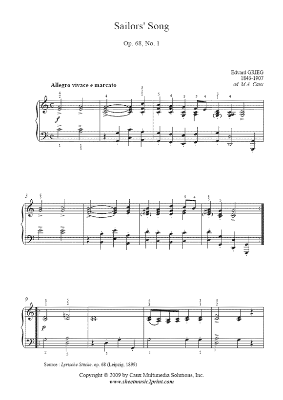 Grieg : Sailors' Song, Op. 68, No. 1