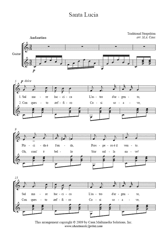 Santa Lucia - Guitar