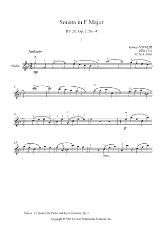 Sonata in F Major, RV 20, Op. 2, No. 4 (I : Andante)