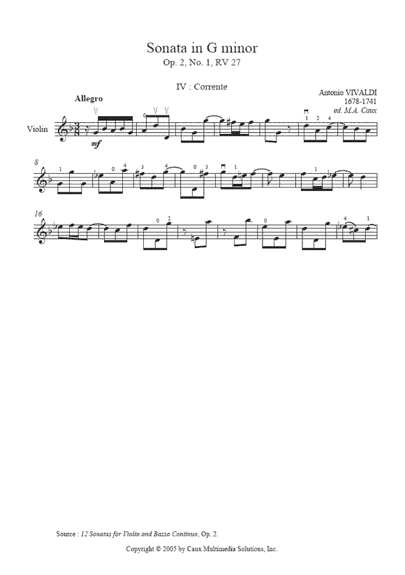 Vivaldi : Sonata RV 27, Op. 2, No. 1 (Corrente)