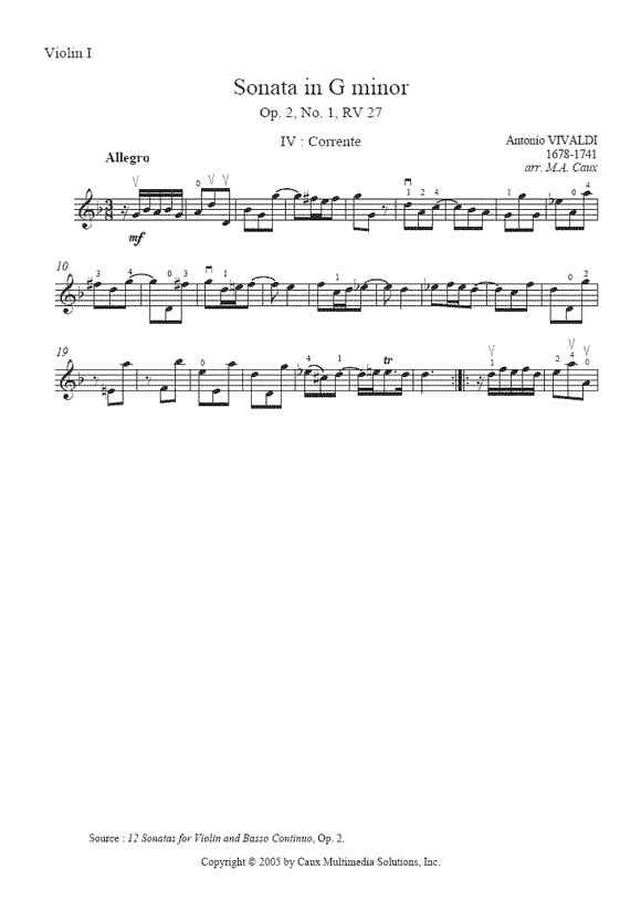 Vivaldi : Sonata RV 27, Op. 2, No. 1 (Corrente) - Violin Duet