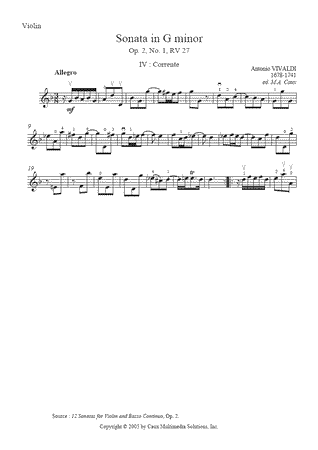 Sonata in G minor, RV 27, Op. 2, No. 1 (IV : Corrente)